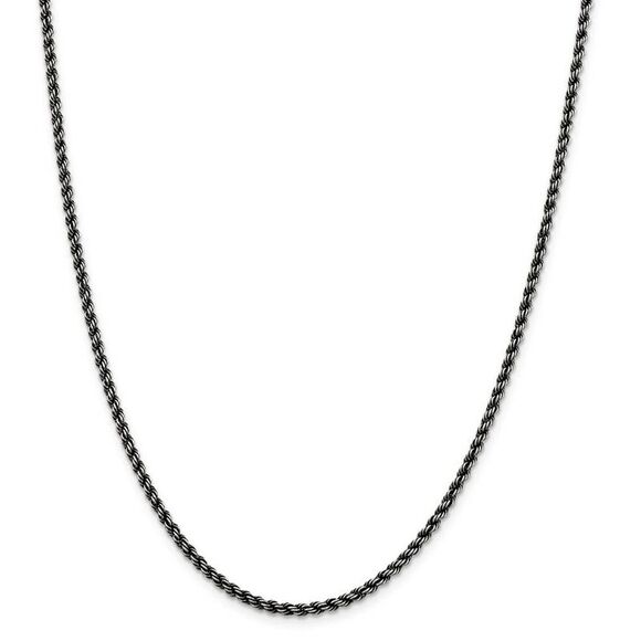 2.5mm Sterling Silver & Black Plated Solid Rope Chain Necklace, 22 In - Picture 2 of 7